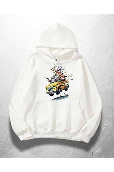 Gofeel سويت شيرت بقلنسوة كبير الحجم مطبوع عليه جمجمة للجنسين باللون الأبيض