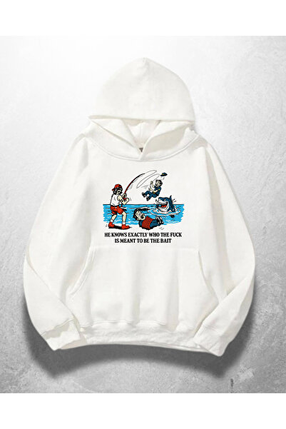 Gofeel Bela unisex majica sa kapuljačom za ribolov Štampano Oversize kroj