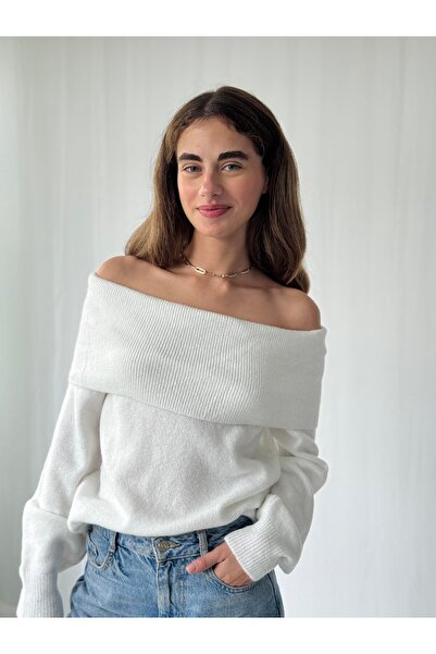 Retrobird Off-The-Shoulder Strapless Folded Knitwear Sweater Women's White