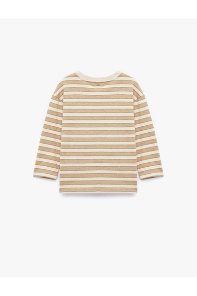 Koton Cotton Long Sleeve Crew Neck Embroidered Striped T-Shirt
