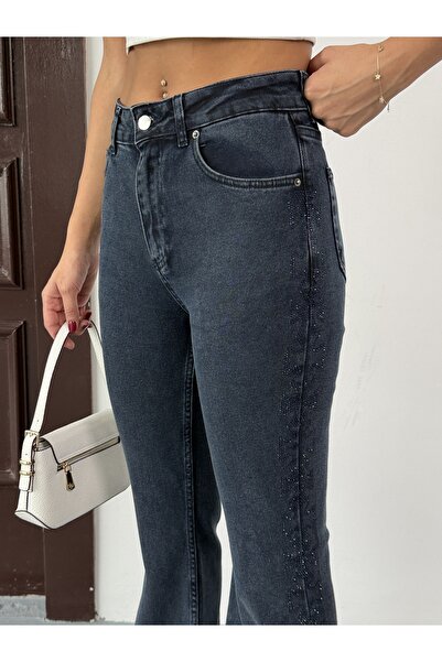 DENİMJESST D74 Slim Fit Taş Desenli İspanyol Paça Jean