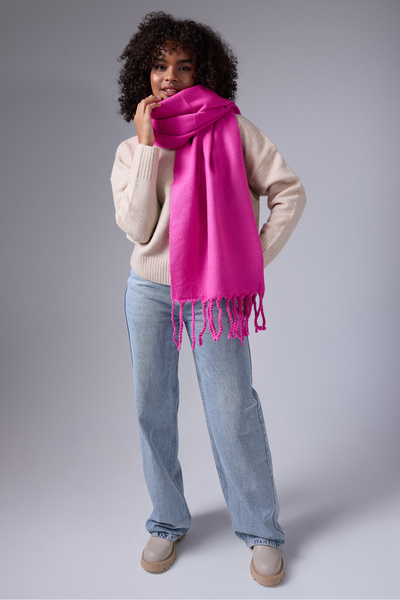 myfirstsea Yumuşak Dokulu Puffy Şaçaklı Şal Atkı - Trend Kalın Kışlık Mode 50cmx210cm