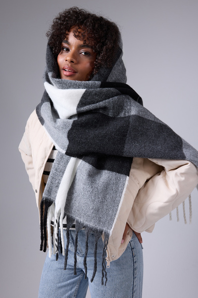 myfirstsea Yumuşak Dokulu Puffy Şaçaklı Şal Atkı - Trend Kalın Kışlık Mode 50cmx210cm