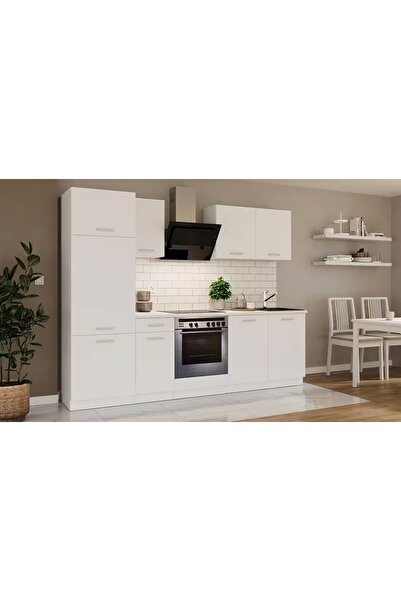 Tdesigno Angel Hazır Mutfak Dolabı Kiler Dahil 260cm–Beyaz Laminat Tezgah Dah...