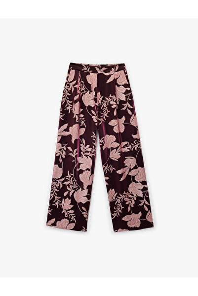 Koton X Melis Ağazat - Cepli Geniş Paça Çiçekli Saten Palazzo Pantolon