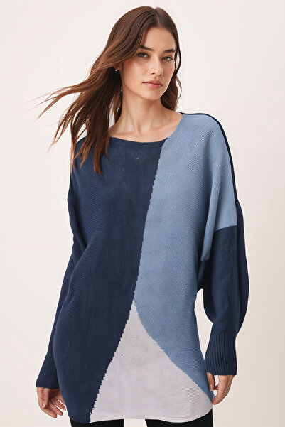 armonika Women's Colorful Asymmetrical Collar Batwing Sleeve Knitwear Sweater Arm-26K012002