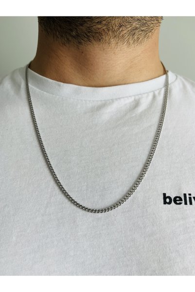 Fynbos Men's Steel Chain Necklace – Stainless Steel Silver Color Necklace