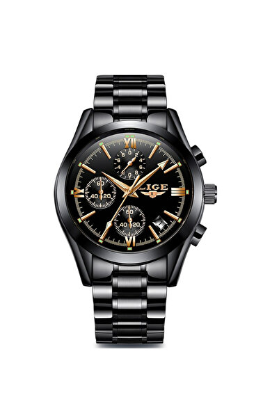 Lige Ceas bărbătesc cu cuarț negru, analogic, cu dată, cronograf