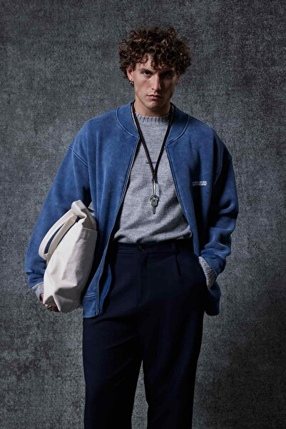 ablukaonline Ανδρικό φούτερ με φερμουάρ, μεγάλου μεγέθους, που πλένεται, σε μπλε ναυτικό