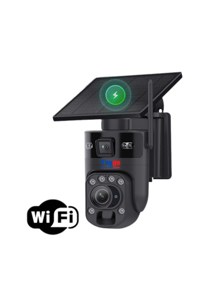 Taggo Cameră de supraveghere WiFi, solară, 2 obiective, 8MP 4K, zoom 20X, neagră, control prin aplicație, vedere nocturnă color