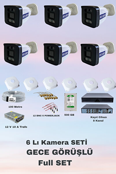 Fabius Gece Görüşlü 6 Lı Güvenlik Kamera Seti Kayıt Cihazı 500 GB Harddisk