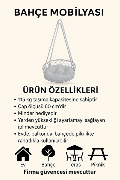 Toptancı Amca Makrome Tavan Salıncak Askılı Minderli Oturma Salıncağı | Balkon Bahçe İçin El Örgüsü Askı Koltuk