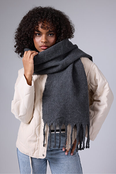 myfirstsea Yumuşak Dokulu Puffy Şaçaklı Şal Atkı - Trend Kalın Kışlık Mode 50cmx210cm