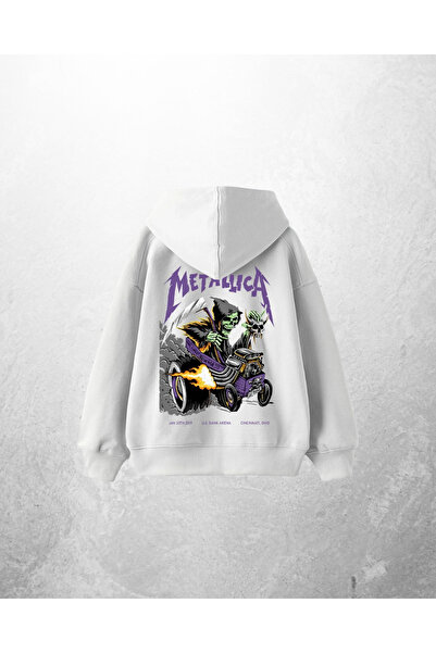 Gofeel White Unisex Metallica Printed Oversize Hoodie Sweatshirt