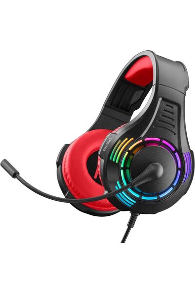 Nitho Spectra Stereo Gaming Headset with Noise-Canceling Mic and RGB LED (Red, Wired, Over-Ear)