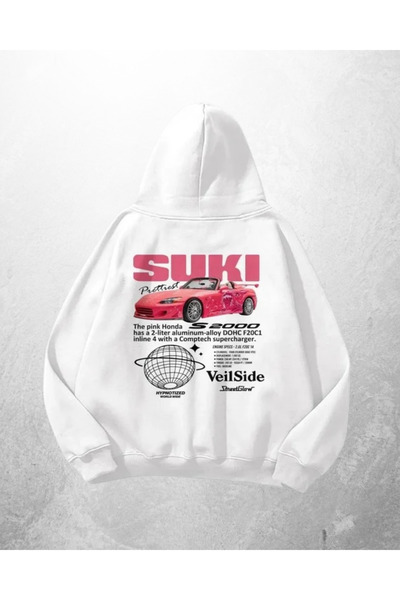 Gofeel Beyaz Unisex Suki VeilSide Baskılı Oversize Hoodie Sweatshirt