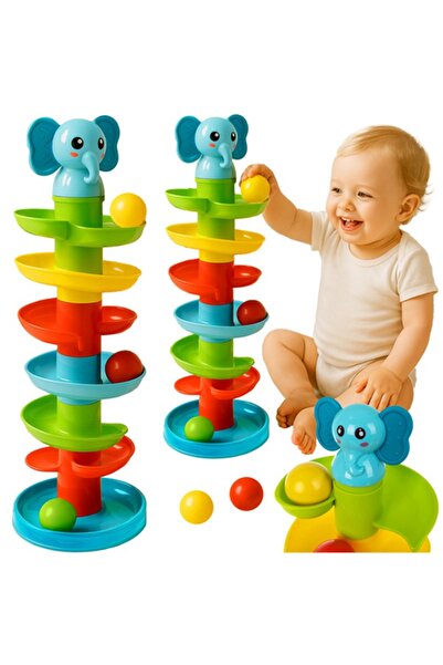 ISO Trade Sp Jucarie bebelusi turn cu bile elefant, spirala educativa, 6 bile colorate, 48 cm