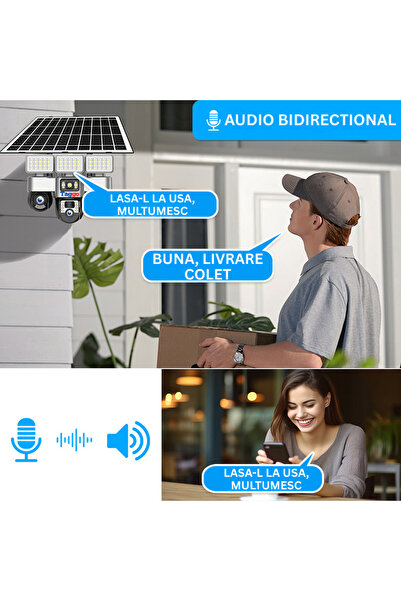 Taggo Cameră de supraveghere WiFi solară, 12MP, detecție mișcare, vedere nocturnă, rezistentă la intemperii IP66