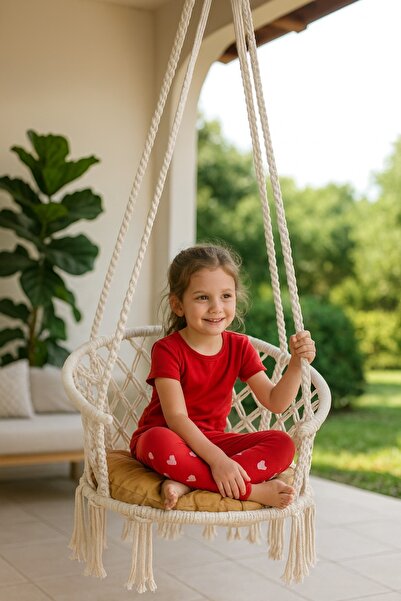 Toptancı Amca Makrome Tavan Salıncak Askılı Minderli Oturma Salıncağı | Balkon Bahçe İçin El Örgüsü Askı Koltuk