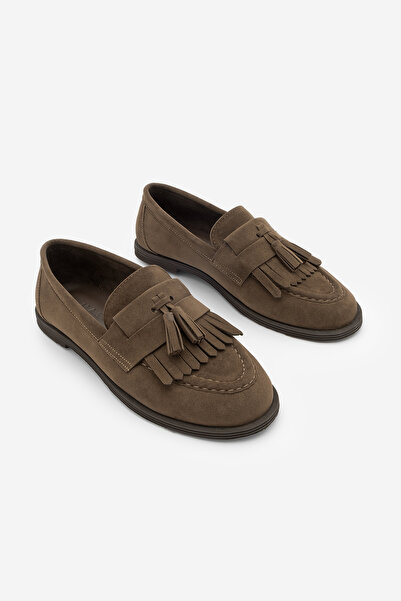 Marjin Kadın Loafer Püsküllü Günlük Ayakkabı Petlin Kahve Süet