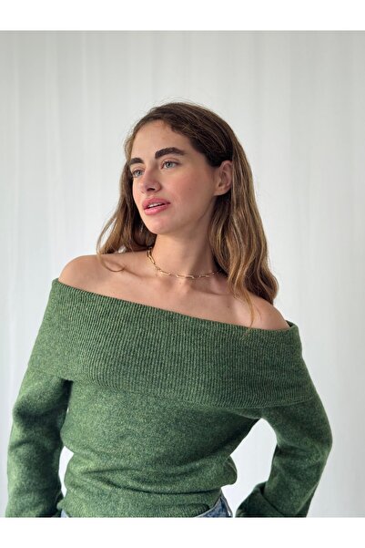 Retrobird Off-The-Shoulder Strapless Folded Knitwear Sweater Women's Green