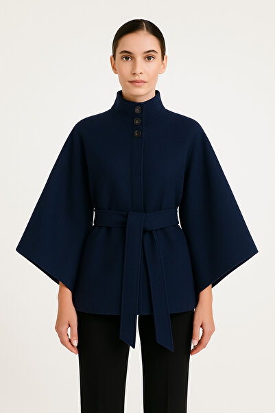 elbisenvarmı Kemer Detaylı Kaşe Panço