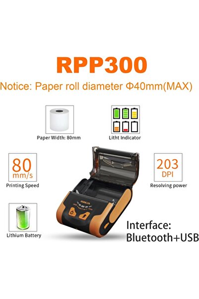 RONGTA RPP300 Portable Mini 80mm Pocket Mobile POS Thermal Receipt Printer with Bluetooth+USB interf