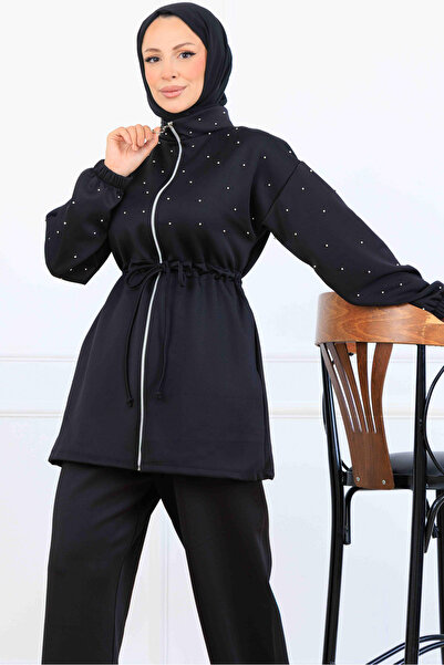 benguen Bead Detailed Scuba Double Suit N5361 Black