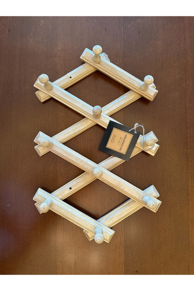 Ahşapdeluxe Ahşap Akordion Duvar Askılığı Açık Renk 10 Kancalı