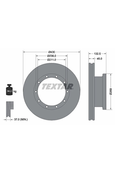 TEXTAR Дискови спирачки Mercedes-Benz Actros/Antos/Arocs Setra серия 400