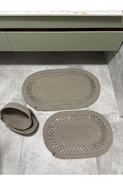 MaVaux Terra 4-Piece Bathroom Set – 2 Oval Mats & 2 Oval Baskets, Natural Rope Weaving, Handmade - Premium