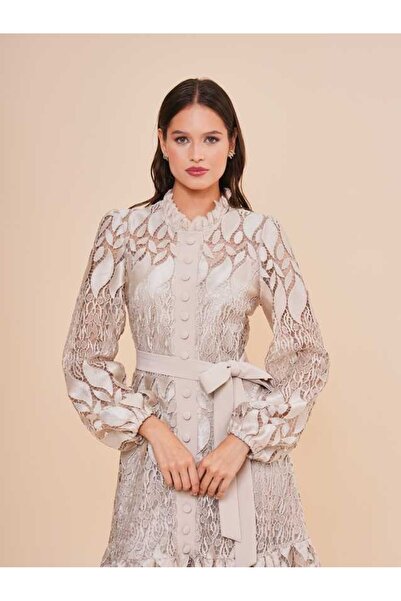 SERPİL Dantel Detaylı Kuşaklı Kısa Şık Kadın Elbise 51076