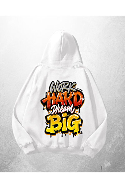 Gofeel Bela unisex majica sa kapuljačom "Work Hard Dream Big" Štampano Oversi...