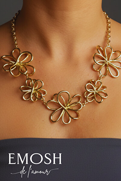 EMOSH de Lamour El Yapımı Telkari Çiçek Kolye - Altın Kaplama Choker Zara Model