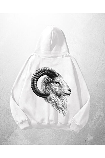 Gofeel Λευκό Unisex Φούτερ με κουκούλα με τύπωμα oversized