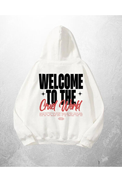 Gofeel Bela unisex majica sa kapuljačom Cruel World Štampano Oversize kroj