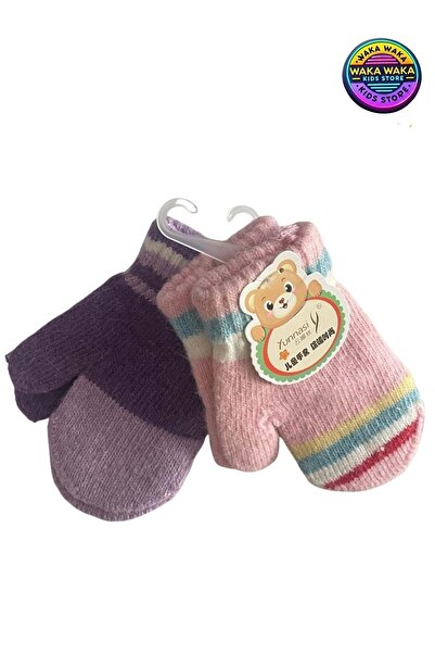 ww waka waka kids store Yumuşak Renkli Çizgili Kız Çocuk Eldiveni 2’li Set – ...