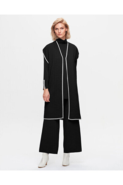MISS DALIDA T25K-1009 Bekletme Teknikli Triko Yelek BLACK