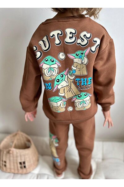 YİGİT BUTİK Character Patterned Embroidered Fabric Boys' Top and Bottom Set