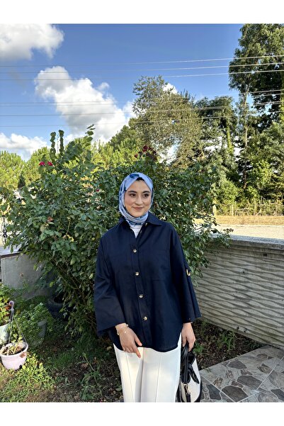 byalisdmr قميص من الكتان بنسبة 100% مع أزرار كاملة وتفاصيل حزام على الأكمام -...