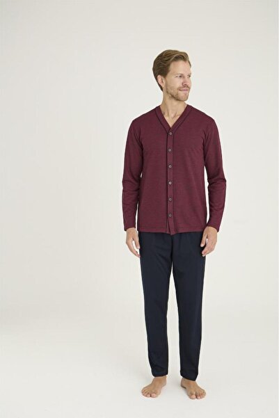 KLY Jacquard Combed Cotton Front Buttoned Shirt Men's Pajama Suit