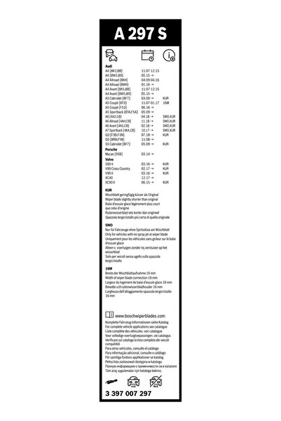 Bosch Lamela stergator AUDI A4 Allroad B8 2009-2016 3 397 007 297