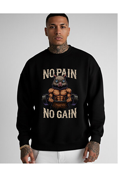 LORVEX Swea tricou NO PAİN cu imprimeu unisex oversize cu gât rotund