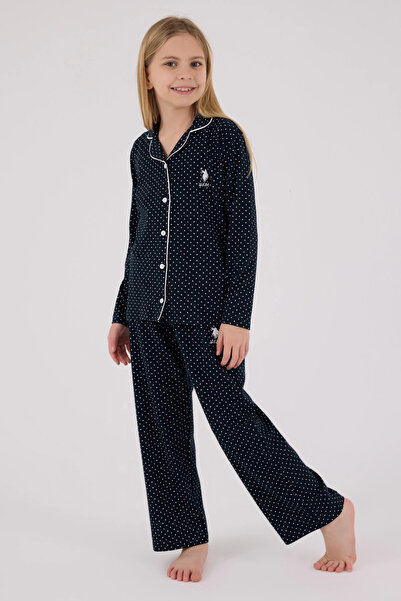 U.S. Polo Assn. Girls' Shirt Pajama Set - Navy Blue