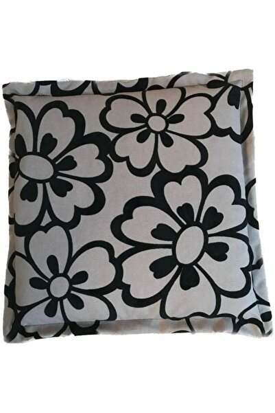 Ideal Garden Seat cushion, gray with black flowers, 43x40x3 cm