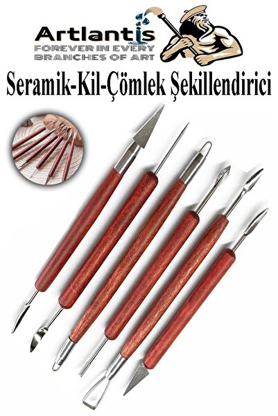 Artlantis Seramik Kil Çömlek Şekillendirici Ahşap Saplı 6 Parça 1 Paket Seramik Modelaj Oyma ve Temizleme Seti