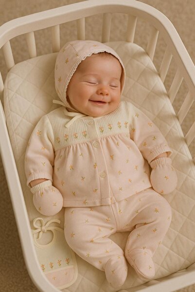 BYS BABY FASHION %100 Pamuk Minik Lale Nakışlı 10 Parça Yenidoğan Kız Bebek H...