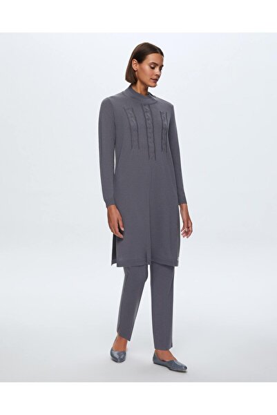 MISS DALIDA T24K-6030 Saç Örgü Detaylı Tunik OMERO-DARK GREY