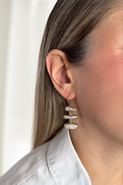 bemoreatelier Üç İncili Sallantılı Küpe