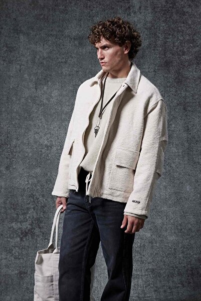 ablukaonline Ανδρικό μπουφάν με μοτίβο με χαλαρή εφαρμογή, μπεζ